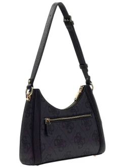 Sac à porté épaule noir orné d'un motif monogramme et pourvu d'une anse plate