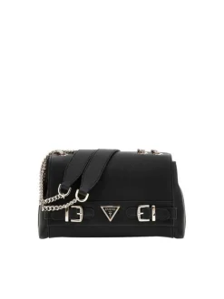 Sac porté épaule noir uni avec nom iconique de la marque et rabat à pression