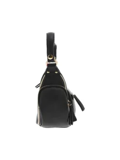 Sac porté épaule noir uni avec poches en relief sur le devant et les côtés