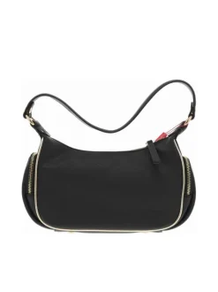 Sac porté épaule noir uni avec poches en relief sur le devant et les côtés
