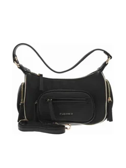 Sac porté épaule noir uni avec poches en relief sur le devant et les côtés