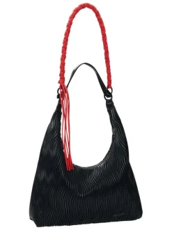 Sac porté épaule noir uni avec une anse noire et une anse rouge