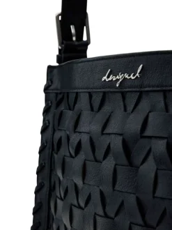 Sac porté épaule noir uni avec un revêtement tressé muni d'une anse