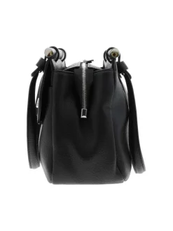 Sac porté épaule noir uni effet grainé avec zip et détails chromés