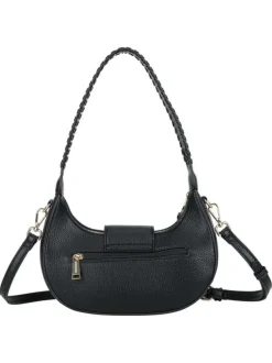 Sac porté épaule noir uni pourvu d'une anse arrondie avec des détails tressés