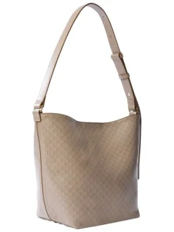 Sac porté épaule taupe muni d'une anse ajustable avec des motifs monogrammes