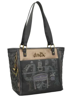 Sac shopping anthracite pourvu de multiples poches et orné de motifs exclusifs