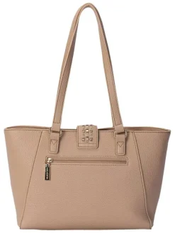 Sac shopping beige uni muni de 2 anses et d'une fermeture à zip