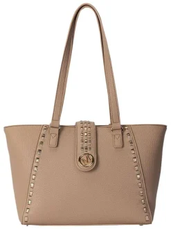 Sac shopping beige uni muni de 2 anses et d'une fermeture à zip