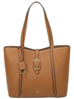 Sac shopping camel uni avec anses plates et bijoux de la marque