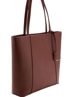 Sac shopping chocolat uni en simili cuir avec 2 grandes anses