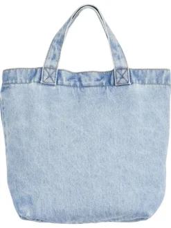 Sac shopping en coton jean's uni avec une fermeture bouton-pression
