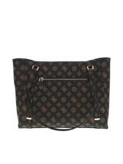 Sac shopping marron à imprimé monogrammes avec fermeture zippée