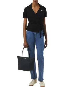 Sac shopping noir pourvu d'une fermeture zippée et du logo de la marque