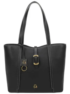 Sac shopping noir uni avec anses plates et bijoux de la marque