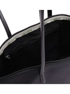 Sac shopping noir uni avec grandes anses et logo crocodile sur l'avant