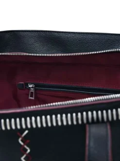 Sac shopping noir uni en simili-cuir avec 1 bandoulière amovible et 2 anses