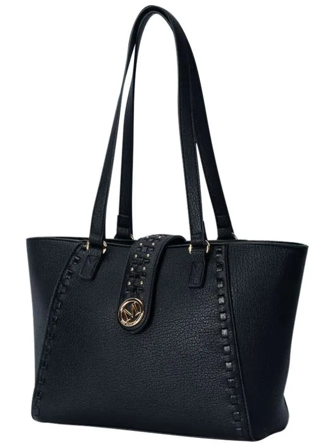 Sac shopping noir uni muni de 2 anses et d'une fermeture à zip