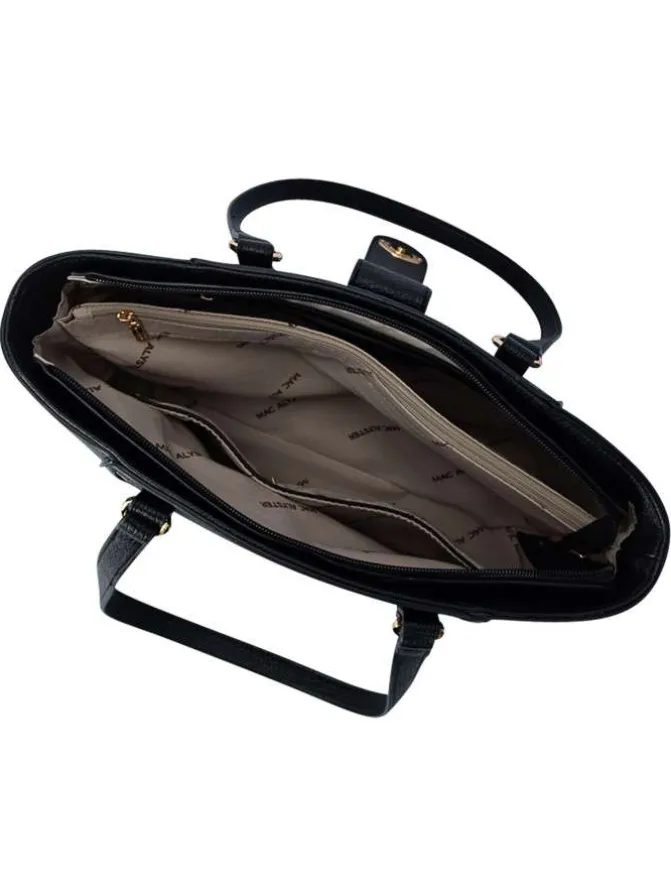 Sac shopping noir uni muni de 2 anses et d'une fermeture à zip