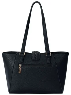Sac shopping noir uni muni de 2 anses et d'une fermeture à zip