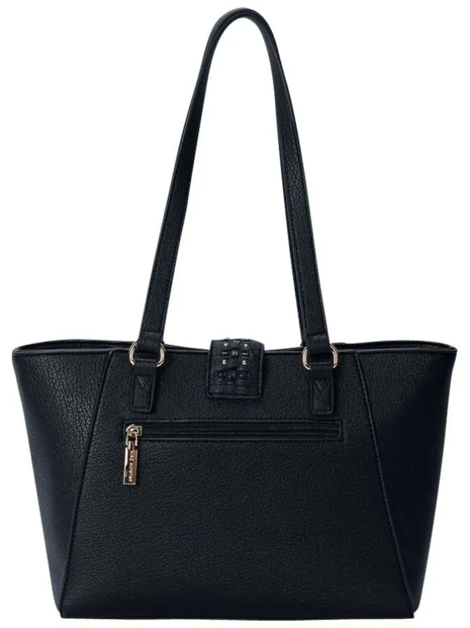 Sac shopping noir uni muni de 2 anses et d'une fermeture à zip