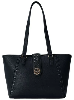 Sac shopping noir uni muni de 2 anses et d'une fermeture à zip