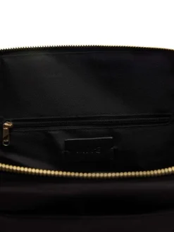 Sac shopping noir uni pourvu d'une fermeture zippée et de deux anses marrons