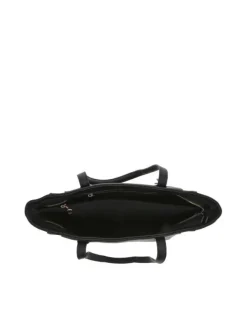 Sac shopping noir uni texturé avec nom de la marque en doré