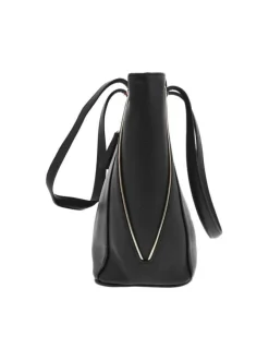 Sac shopping noir uni texturé avec nom de la marque en doré