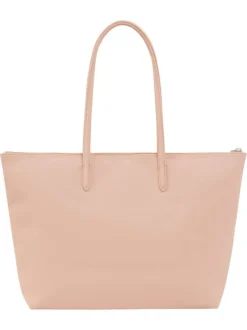 Sac shopping rose pourvu d'une fermeture zippée et du logo de la marque