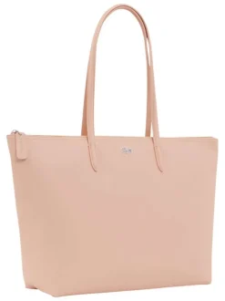 Sac shopping rose pourvu d'une fermeture zippée et du logo de la marque