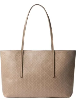 Sac shopping taupe avec des motifs monogrammes et muni de deux anses