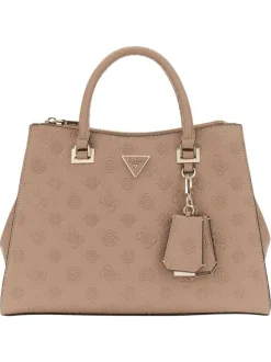 Sac taupe porte-mains avec une bandoulière et monogrammes embossés