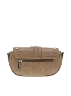 Sac taupe uni avec des clous métalliques et revêtement aspect crocodile