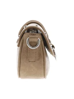 Sac taupe uni avec des clous métalliques et revêtement aspect crocodile