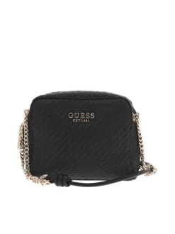 Sac tressé noir à porté épaule avec détails dorés et bandoulière