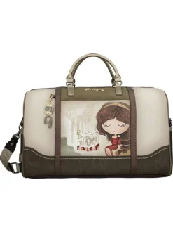 Sac weekender beige à imprimé avec deux anses et une bandoulière