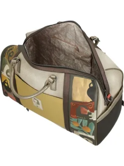 Sac weekender beige à imprimé avec deux anses et une bandoulière