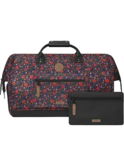 Sac weekender Maupiti noir et rouge à imprimé floral avec 2 pochettes