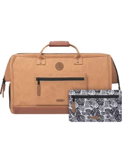 Sac weekender Moscow camel uni en simili cuir avec 2 pochettes