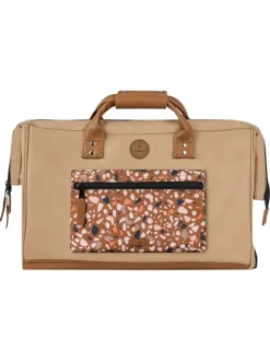 Sac weekender taupe uni avec deux pochettes et des bretelles au dos