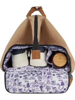 Sac weekender taupe uni avec deux pochettes et des bretelles au dos
