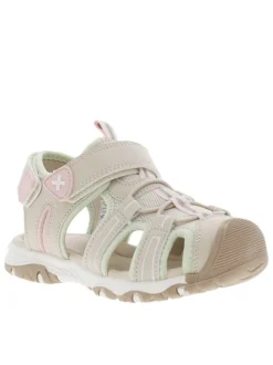 Sandales beiges, vertes et rose avec 2 bandes auto-agrippantes