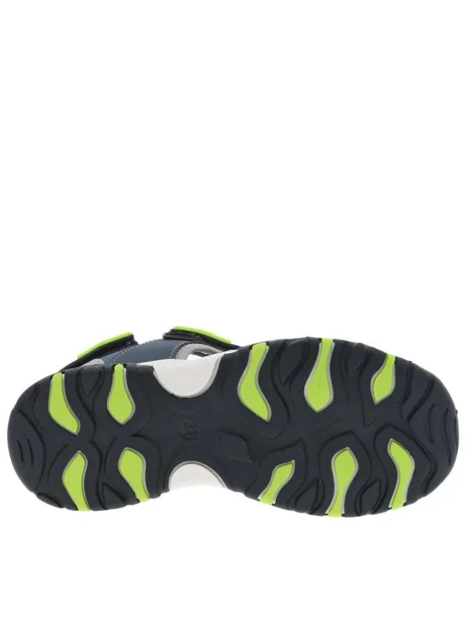Sandales bleu jean et vert fluo avec 2 bandes auto-agrippantes
