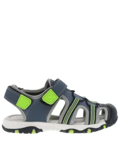 Sandales bleu jean et vert fluo avec 2 bandes auto-agrippantes