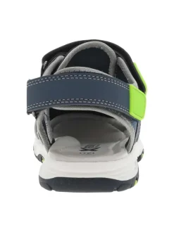 Sandales bleu jean et vert fluo avec 2 bandes auto-agrippantes