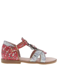 Sandales rouges pour fille en cuir à fleurs JULIANA