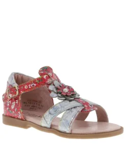 Sandales rouges pour fille en cuir à fleurs JULIANA