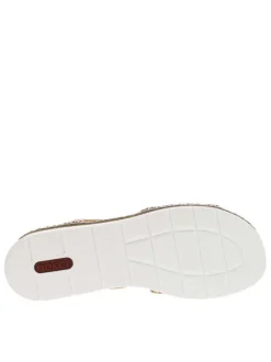 Sandales abricot avec une tige en tressage multicolore et à talon compensé