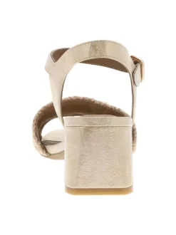 Sandales beiges à reflets or avec une sangle en corde et à talon décroché moyen